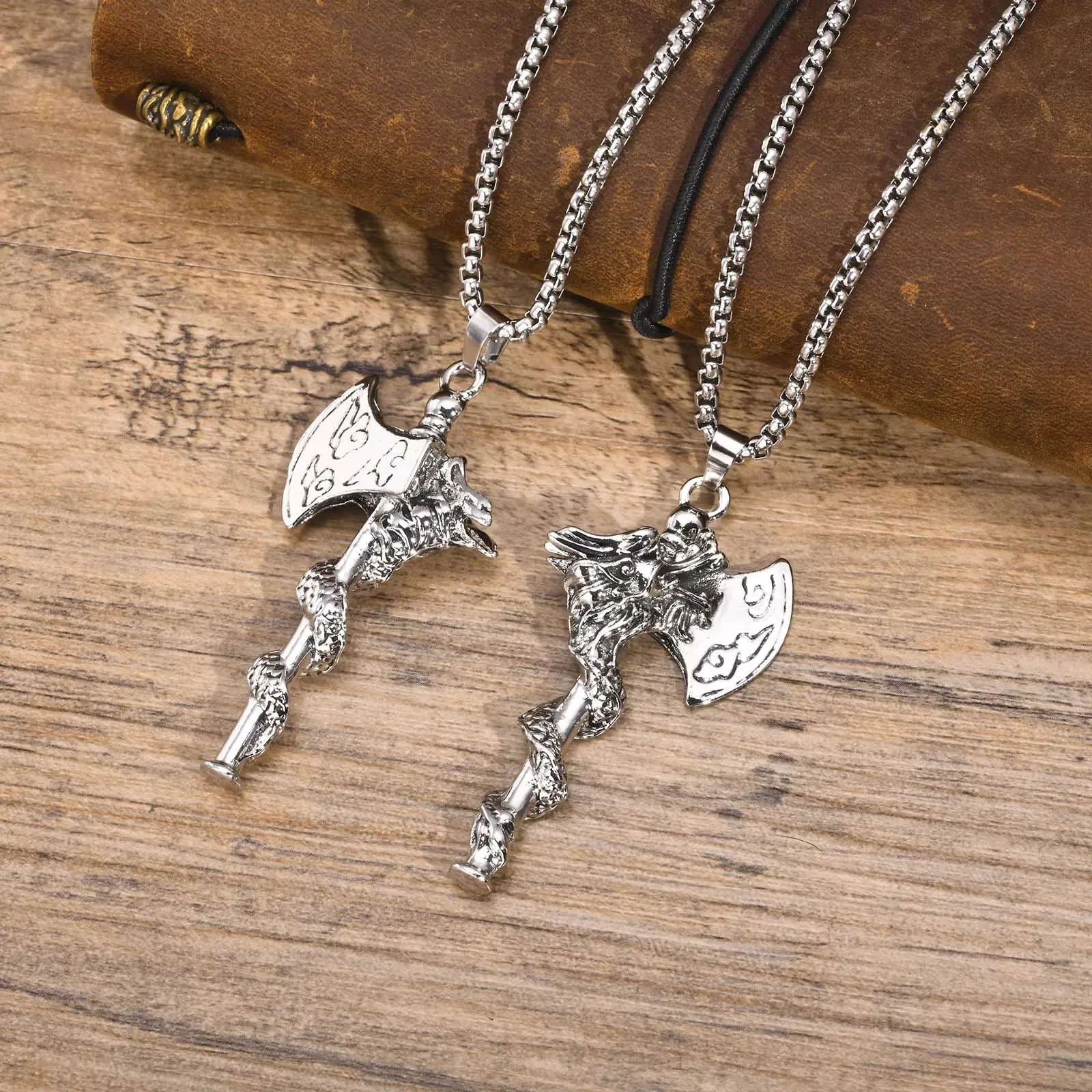 Axe Dragon Pendant Necklaces for Men Boys