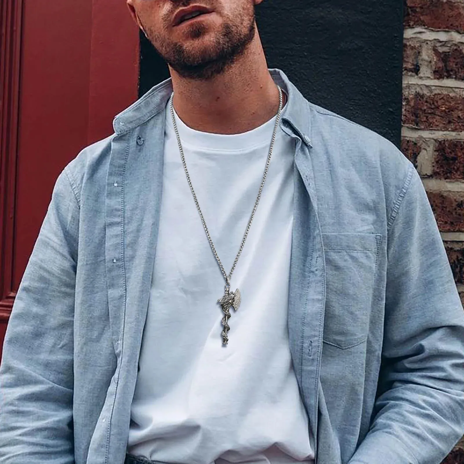 Axe Dragon Pendant Necklaces for Men Boys