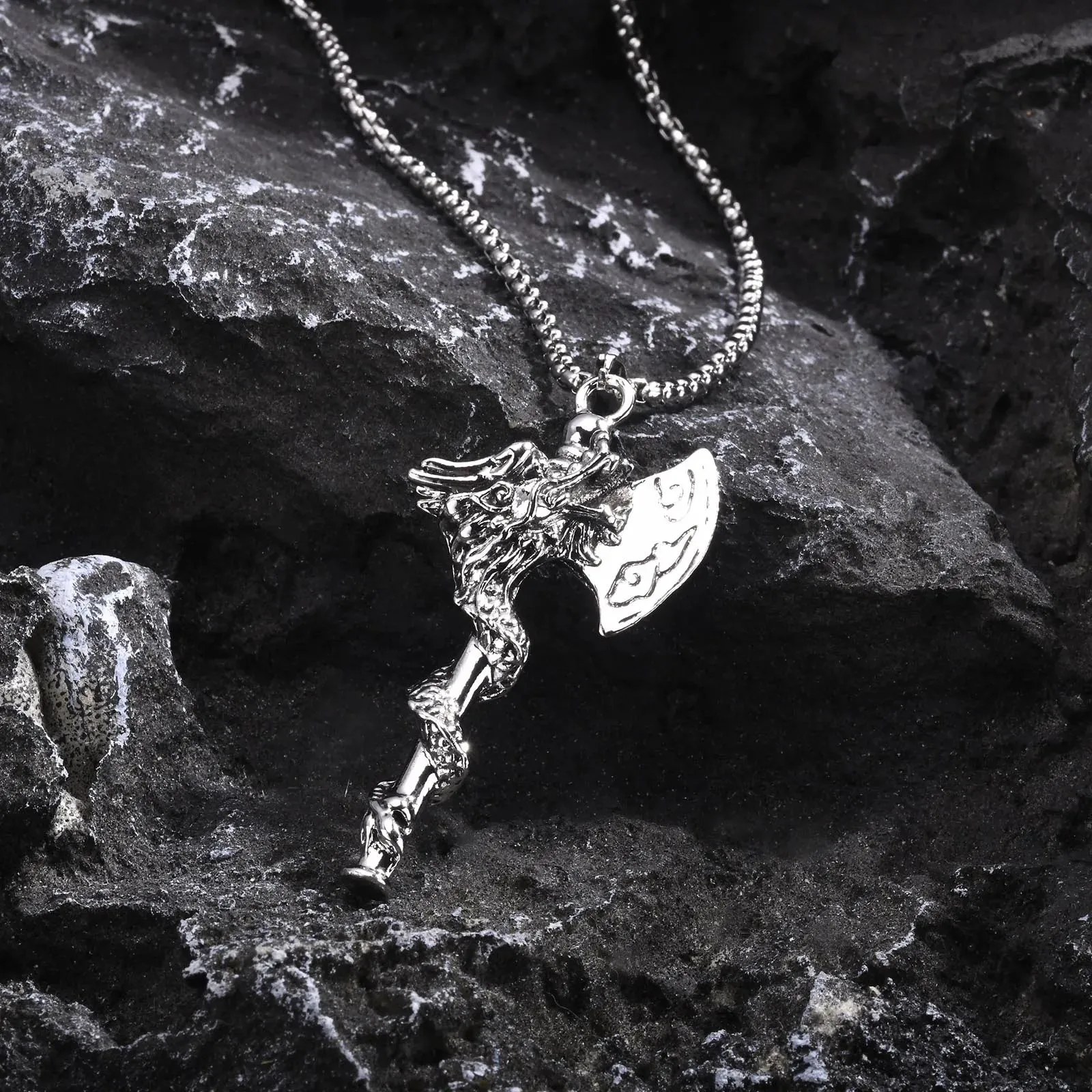 Axe Dragon Pendant Necklaces for Men Boys