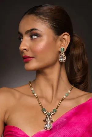 Ayra Mint Green Victorian Necklace Set with Earrings