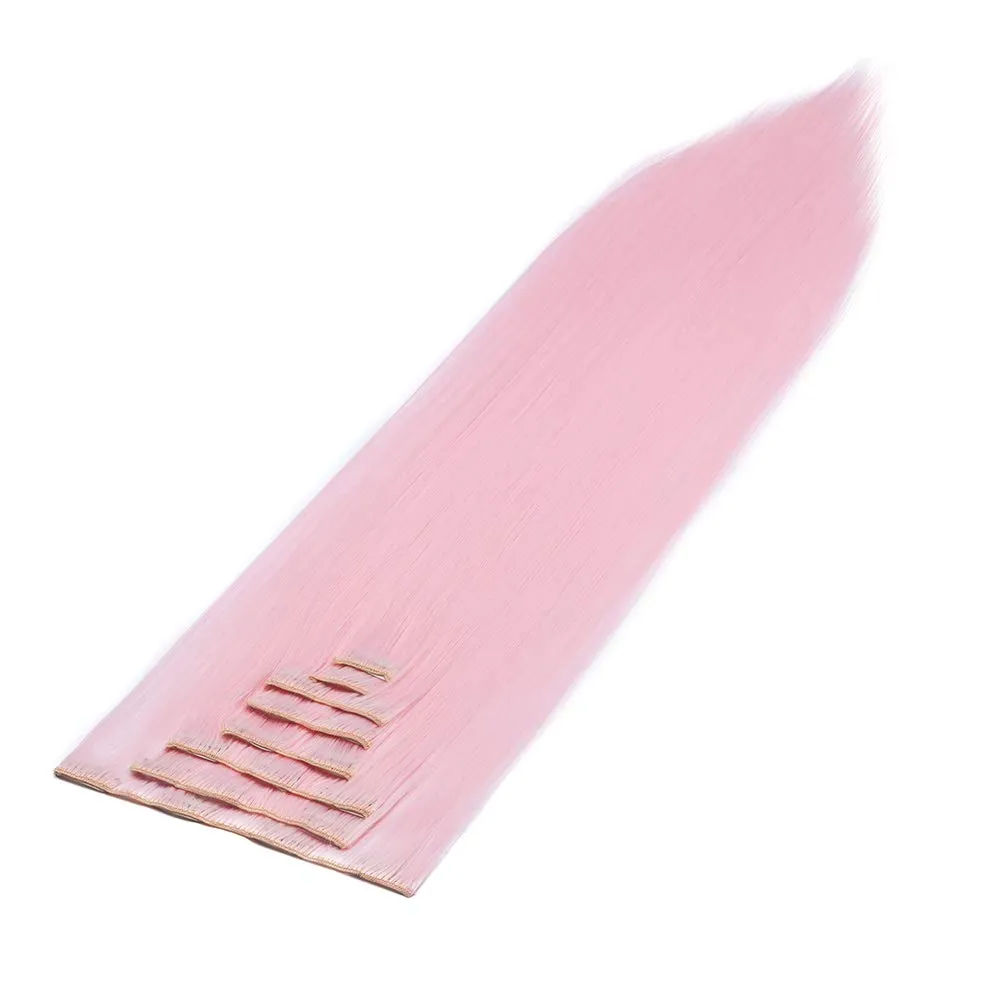 Benehair Clip in Hair Extensions 8PCS 26inch Long Straight Synthetic Hairpieces Light Pink Hair Extensions Double Weft Hairpieces for Women Full Head Cosplay Party Wedding Hairpiece