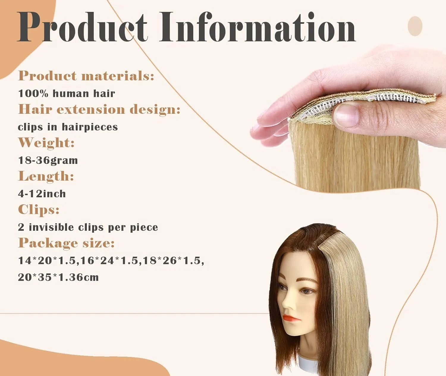 Benehair Clip-In Hair Extensions for Short & Thinning Hair - Double Weft, 100% Human Hair, 2 Clips, Adds Volume & Length, 6inch Straight, Natural Blonde