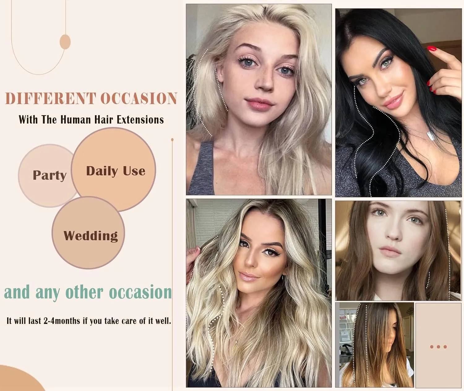 Benehair Clip-In Hair Extensions for Short & Thinning Hair - Double Weft, 100% Human Hair, 2 Clips, Adds Volume & Length, 6inch Straight, Natural Blonde