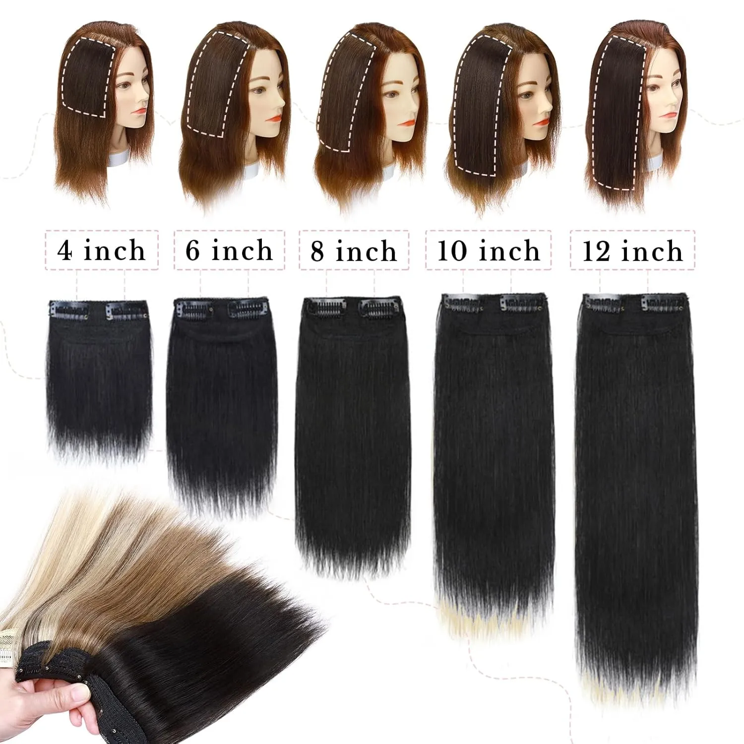 Benehair Short Clip in Hair Extensions - Real Human Hairpieces for Women With Thinning Hair - 6 Inch Straight Soft #1B Natural Black - Adding Extra Volume for Daily Use