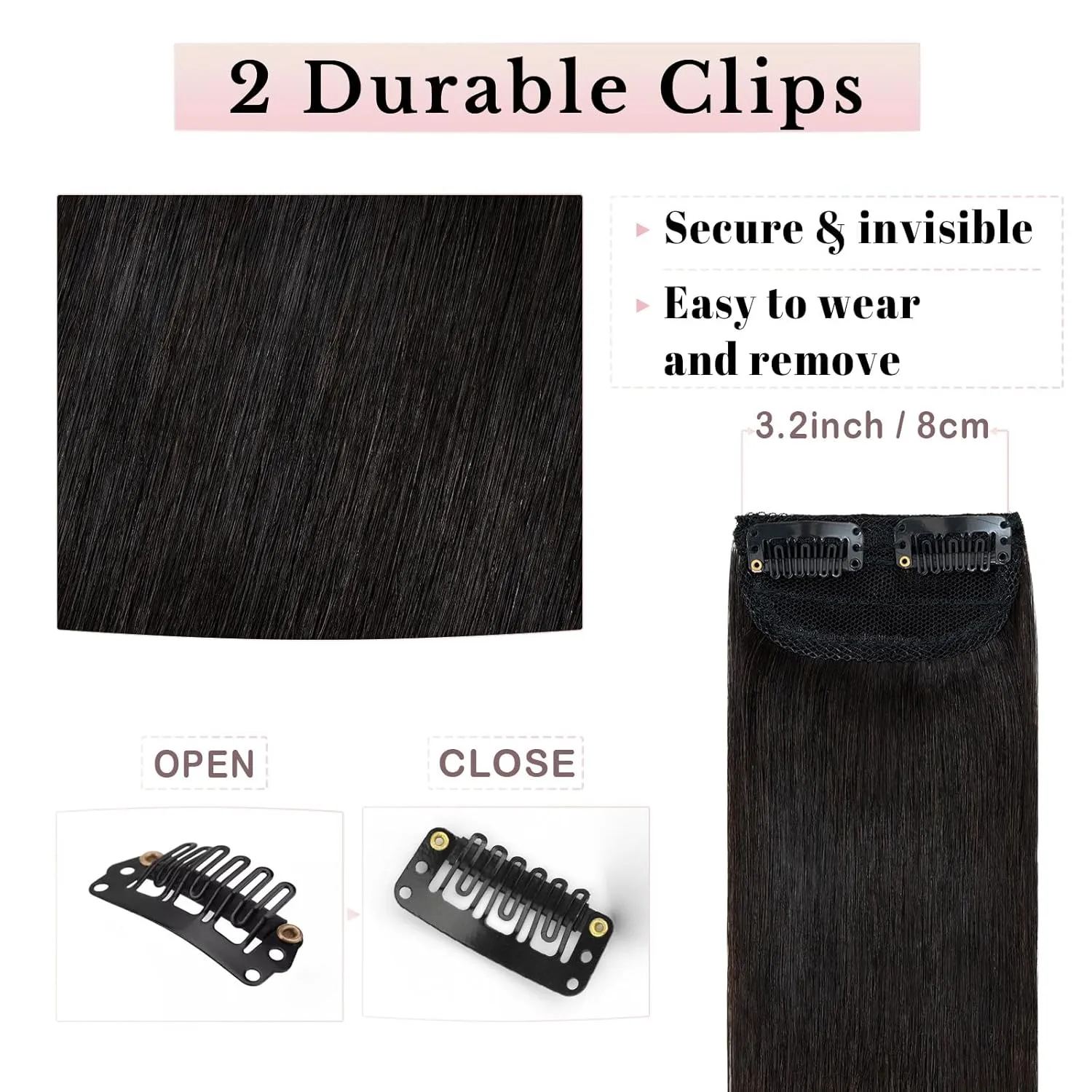 Benehair Short Clip in Hair Extensions - Real Human Hairpieces for Women With Thinning Hair - 6 Inch Straight Soft #1B Natural Black - Adding Extra Volume for Daily Use