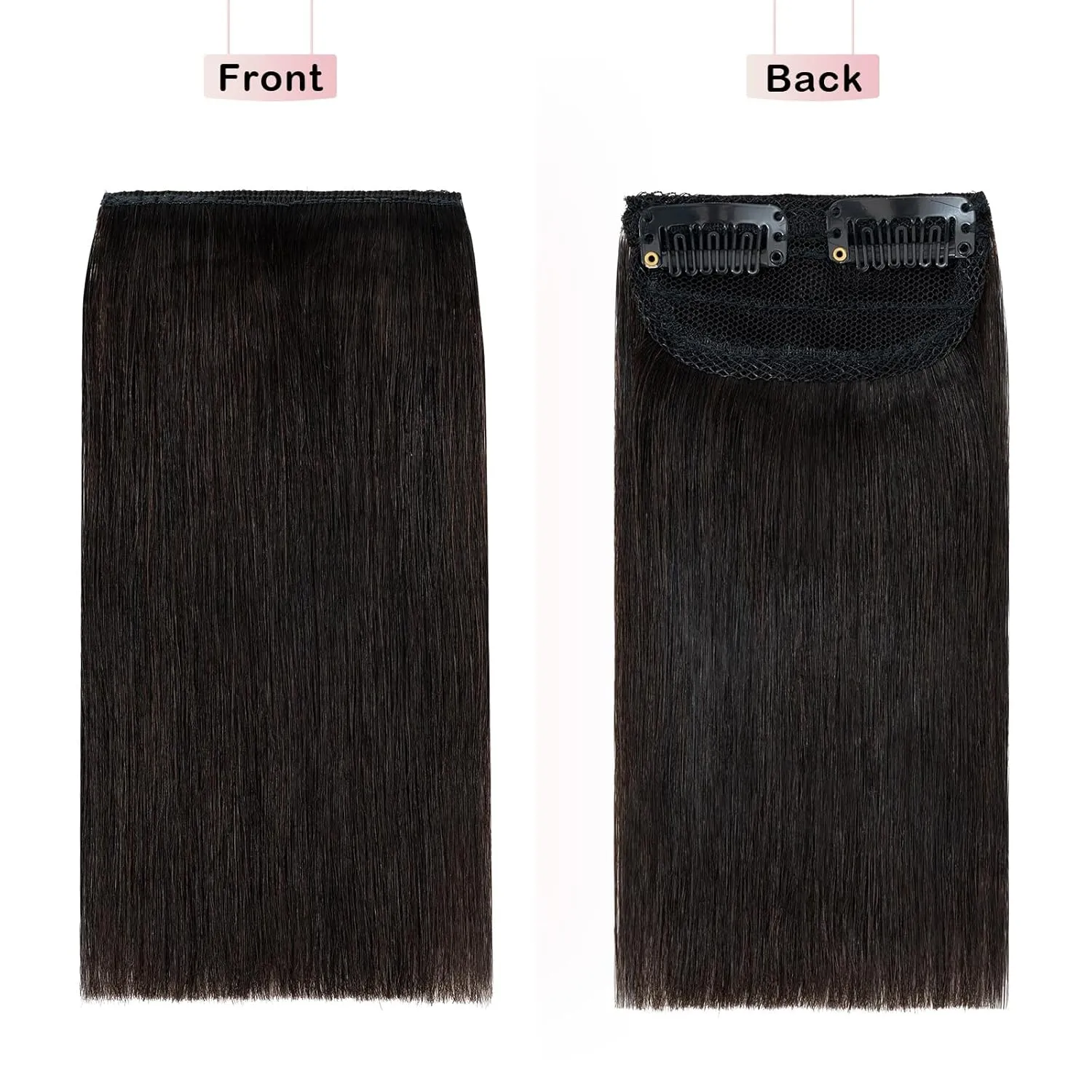 Benehair Short Clip in Hair Extensions - Real Human Hairpieces for Women With Thinning Hair - 6 Inch Straight Soft #1B Natural Black - Adding Extra Volume for Daily Use