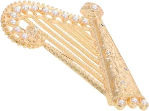 BESPORTBLE Harp Brooch, Vintage Harp Brooch with Pearls and Rhinestones Hat Scarf Lapel Pins Badge Suit Collar Brooch Lapel Pin Accessories for Men Women