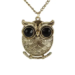 Big Eye Owl Vintage Retro Long Chain Pendant Necklace