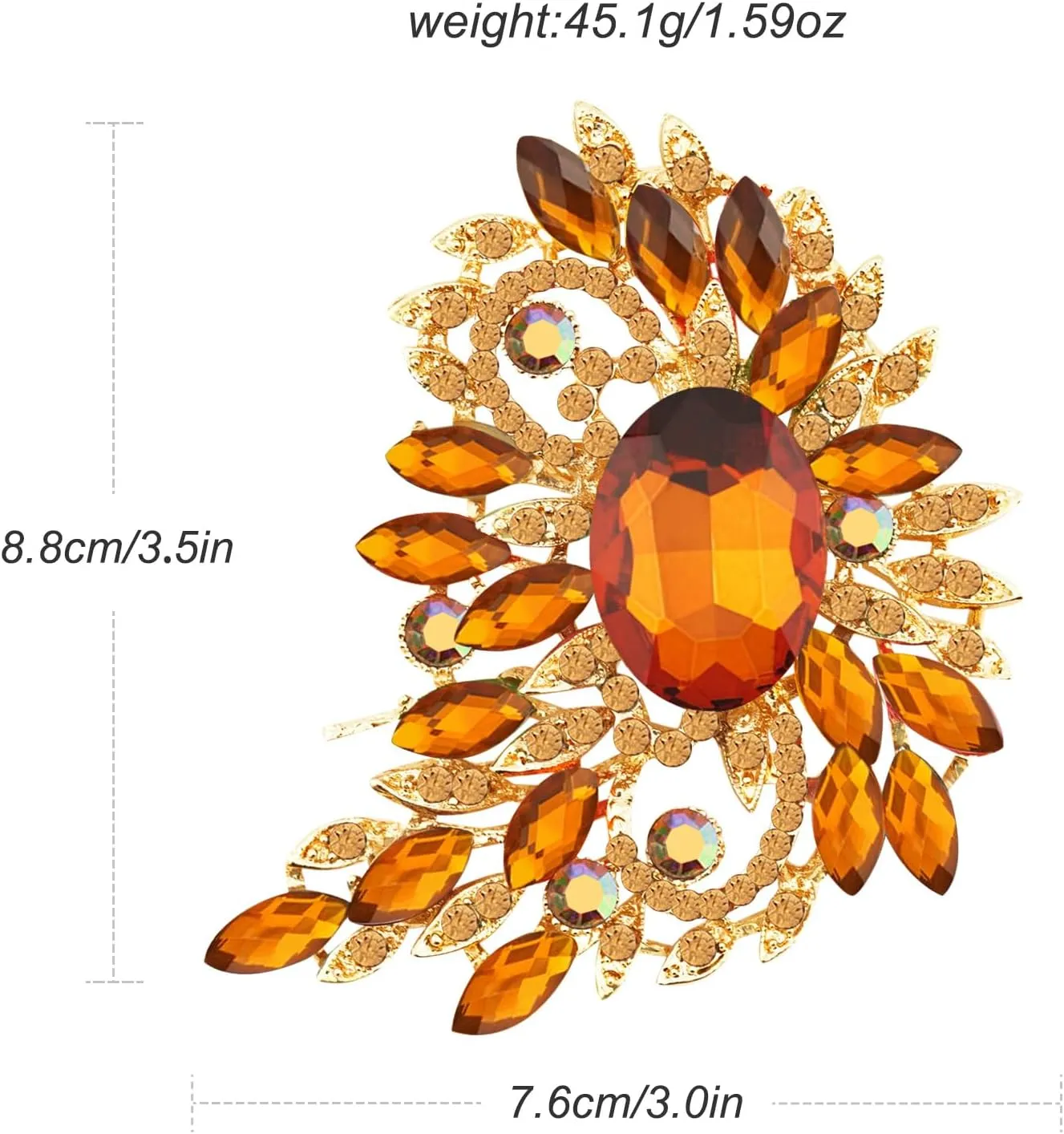 Big Large Leaf rhinestone crescent moon Moon shape Brooches and Pins Scarf Decoration Gold Tone