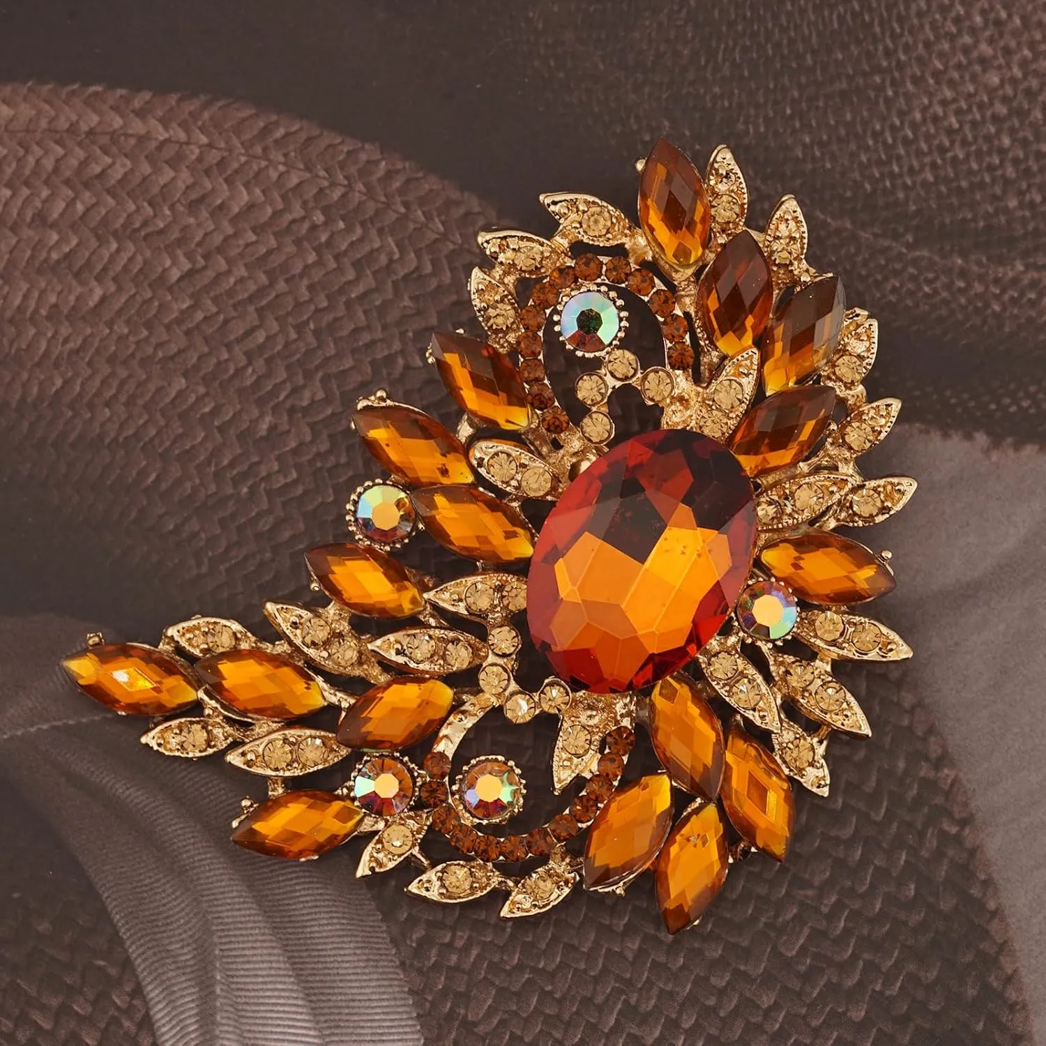 Big Large Leaf rhinestone crescent moon Moon shape Brooches and Pins Scarf Decoration Gold Tone