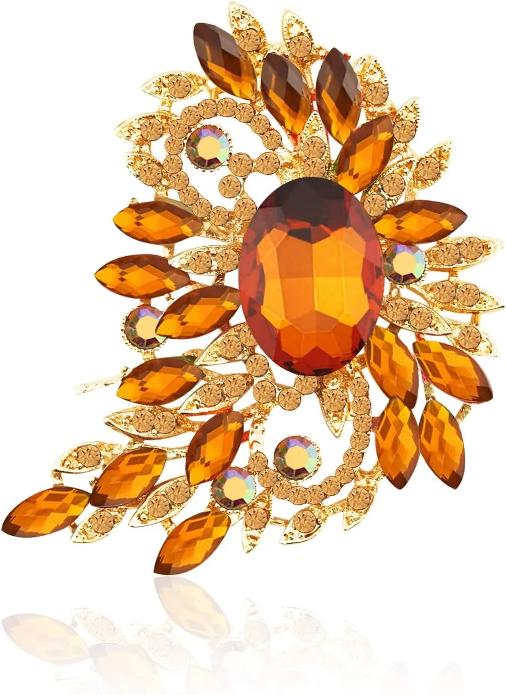 Big Large Leaf rhinestone crescent moon Moon shape Brooches and Pins Scarf Decoration Gold Tone