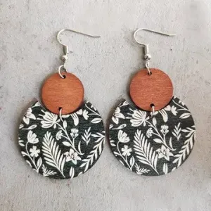 Black Bohemian Floral Print Earrings