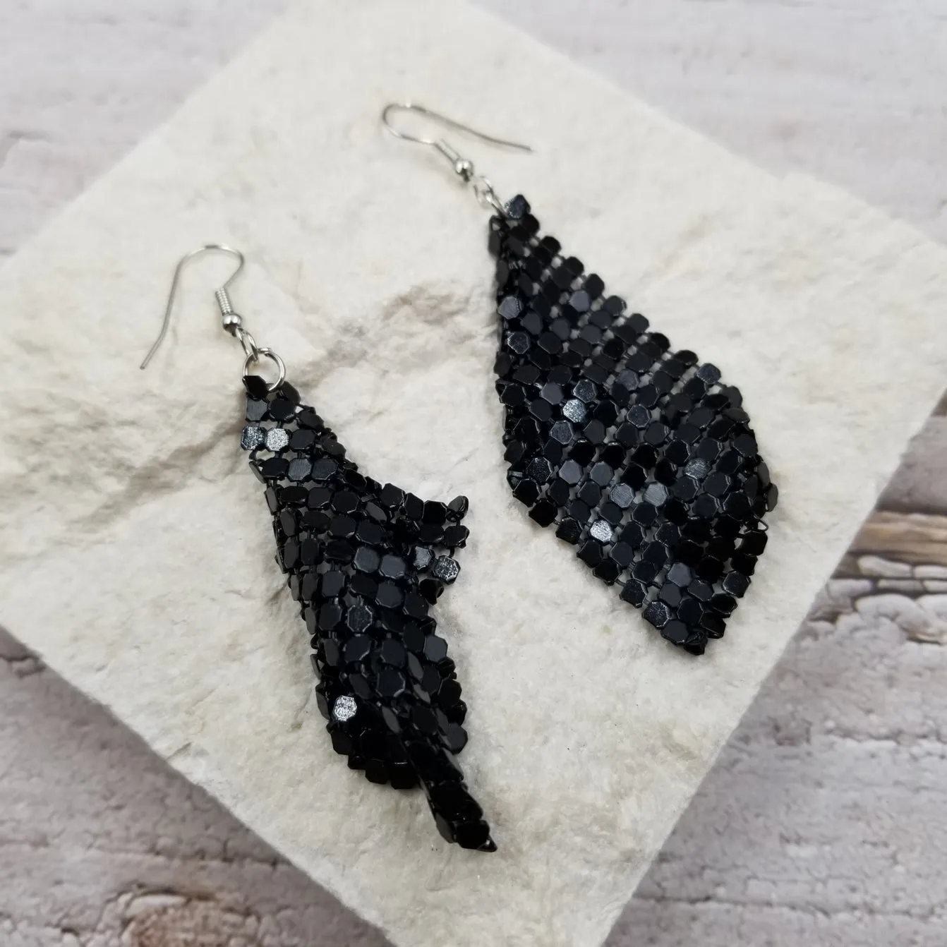 Black Metal Mesh Dangle Earrings
