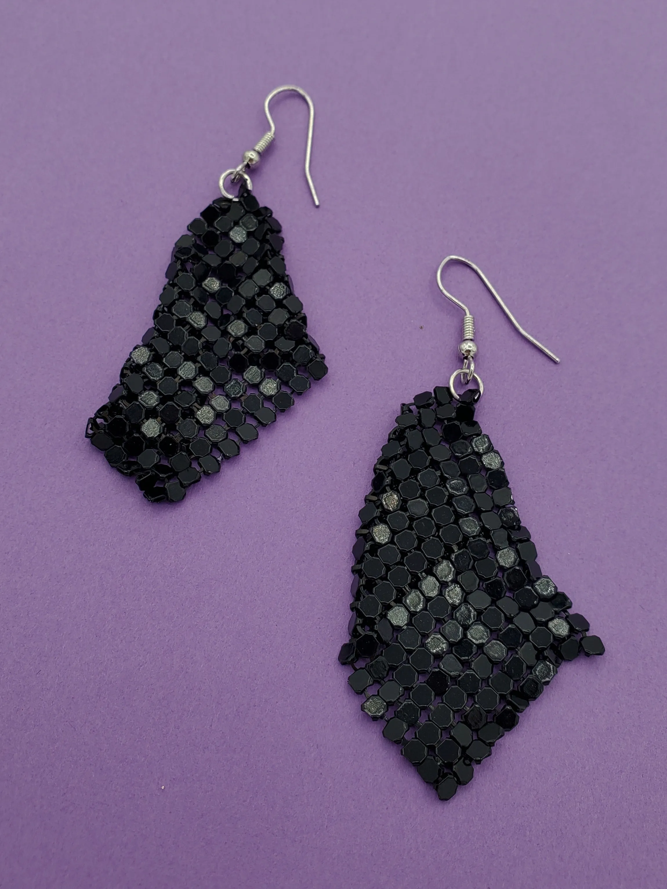 Black Metal Mesh Dangle Earrings