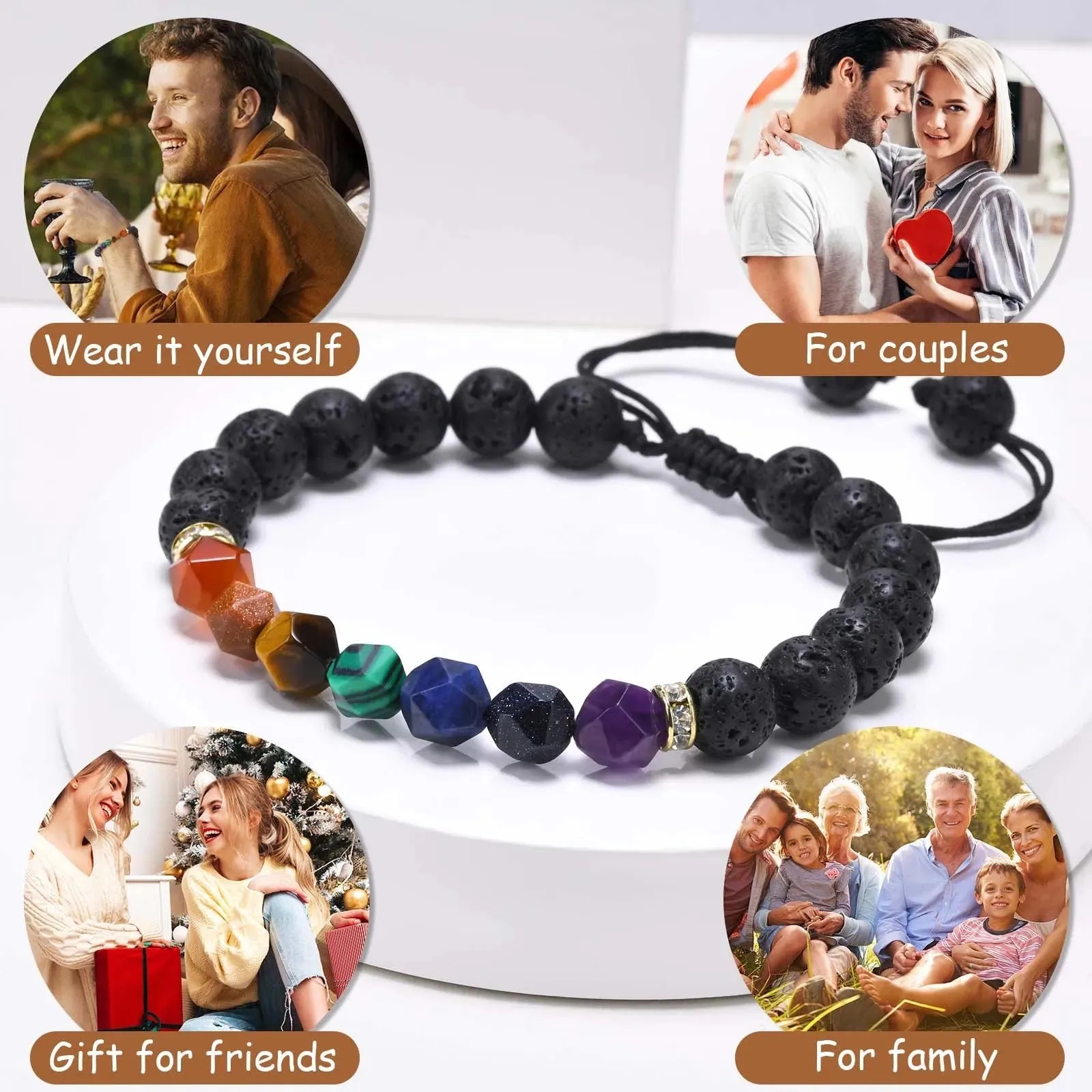 Black Natural Stone Bracelets for Men Boy Gifts, Lava Rock Beaded Wristband