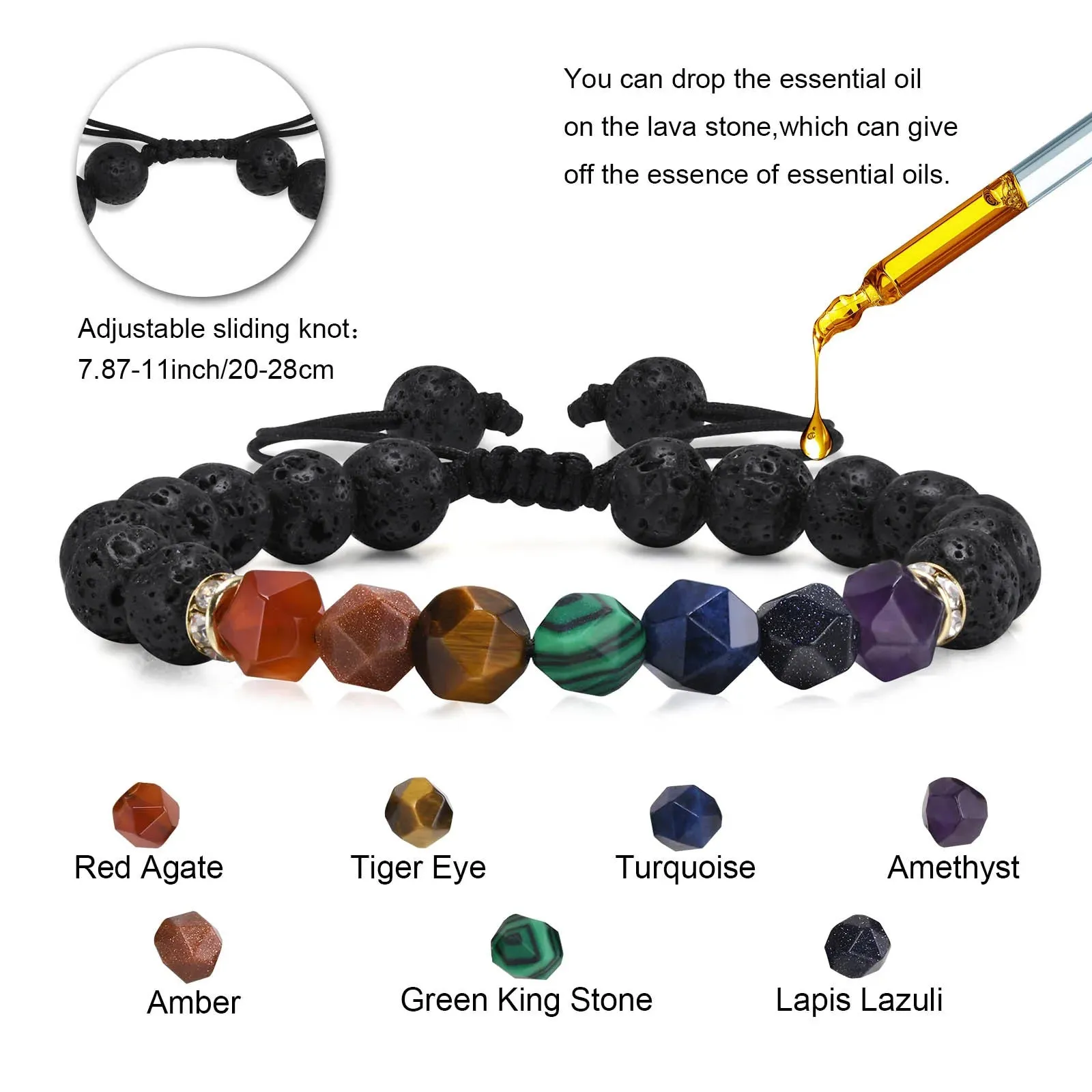 Black Natural Stone Bracelets for Men Boy Gifts, Lava Rock Beaded Wristband