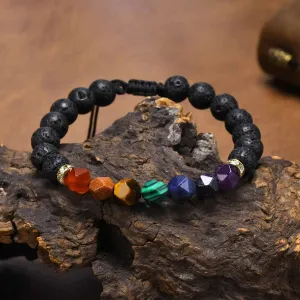 Black Natural Stone Bracelets for Men Boy Gifts, Lava Rock Beaded Wristband