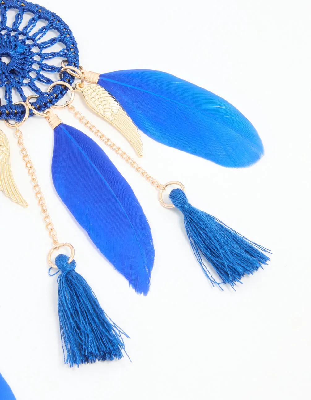 Blue Feather Dreamcatcher Drop Earrings