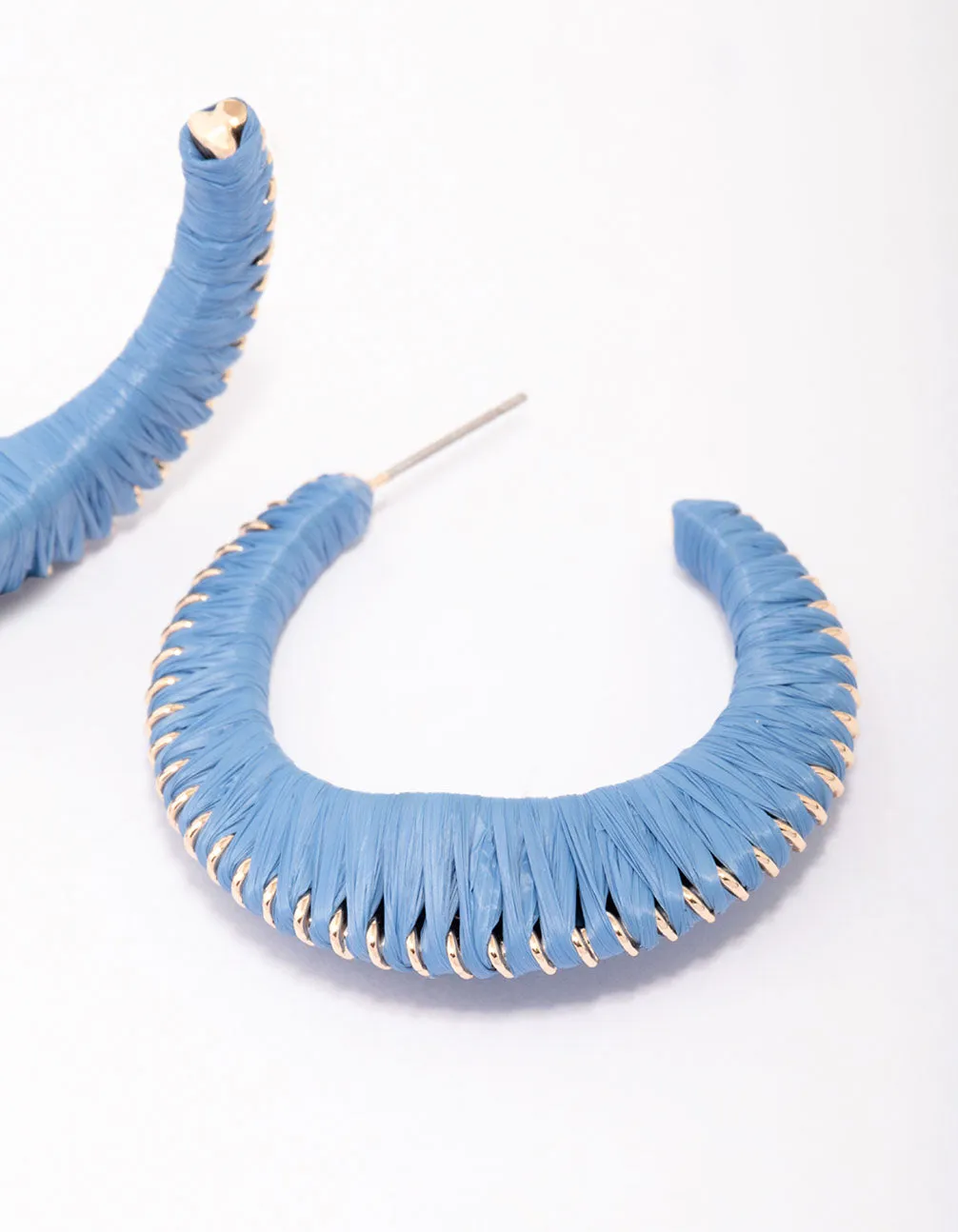 Blue Medium Fabric C-Shaped Hoop Earrings