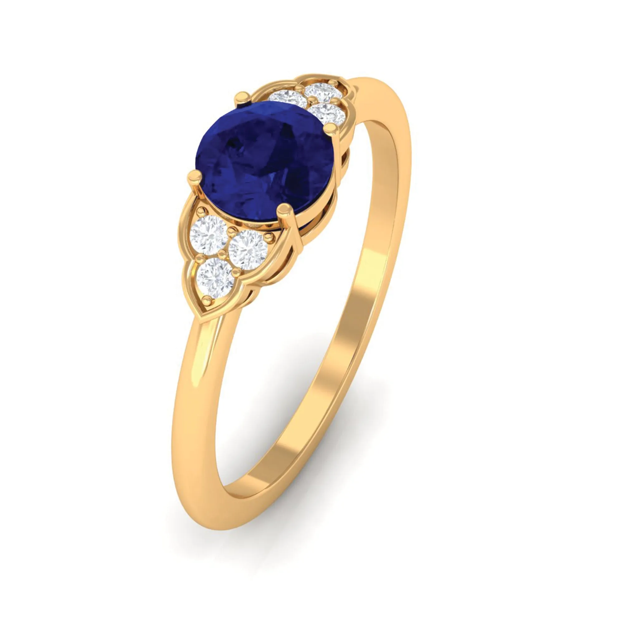 Blue Sapphire Engagement Ring with Diamond Trio