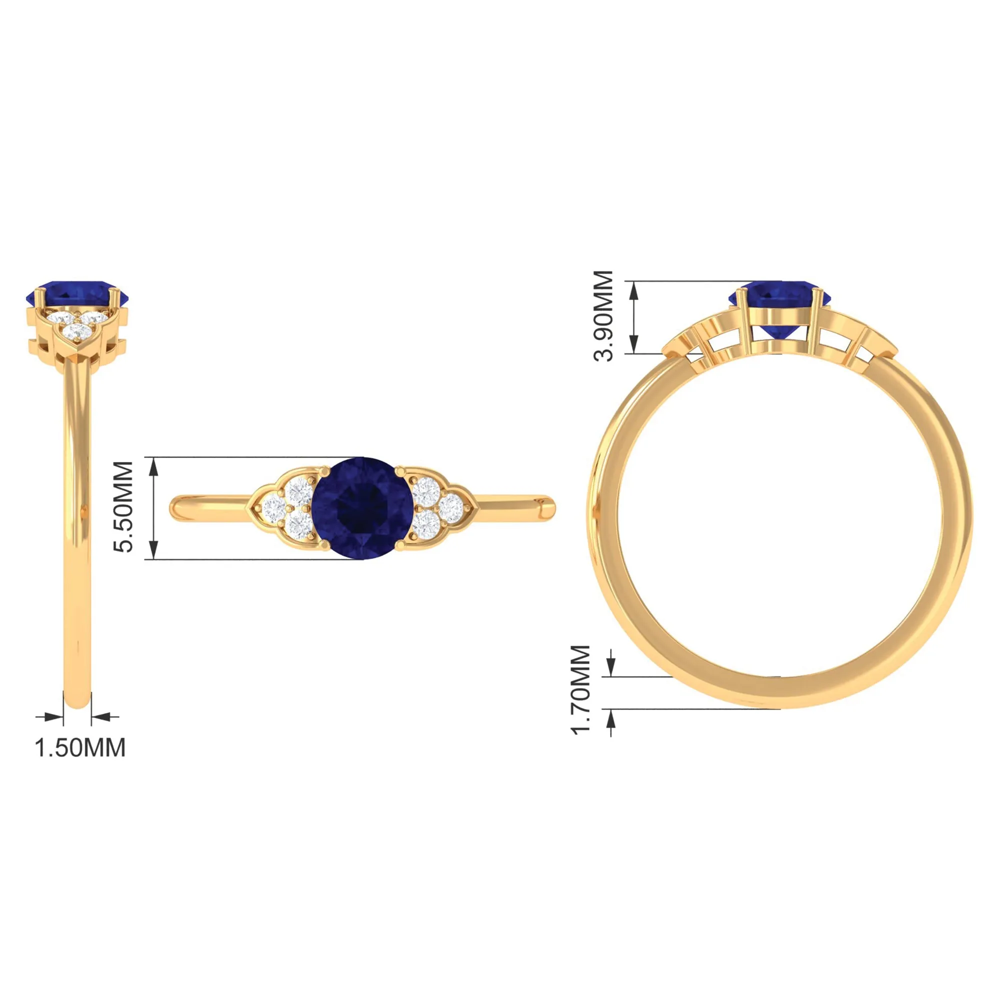 Blue Sapphire Engagement Ring with Diamond Trio