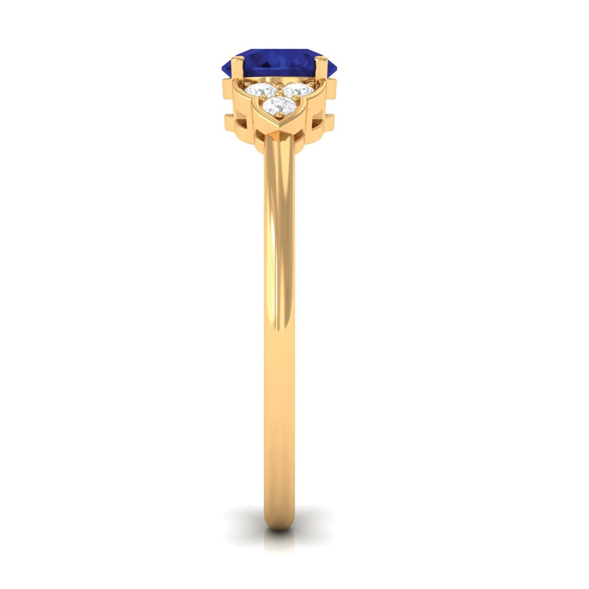 Blue Sapphire Engagement Ring with Diamond Trio