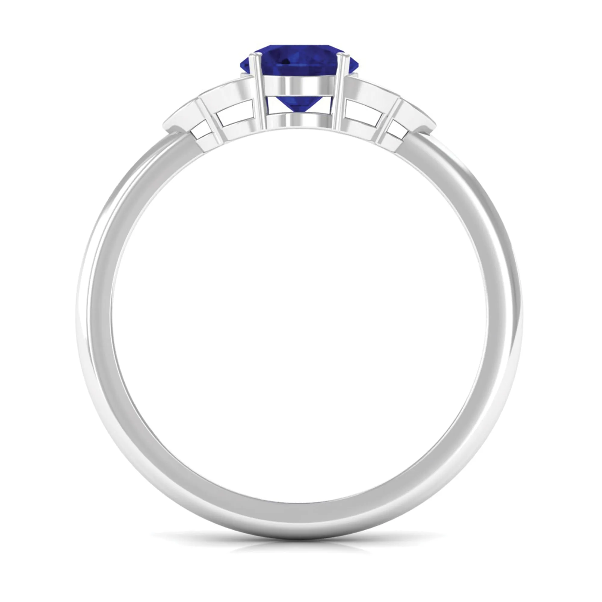 Blue Sapphire Engagement Ring with Diamond Trio