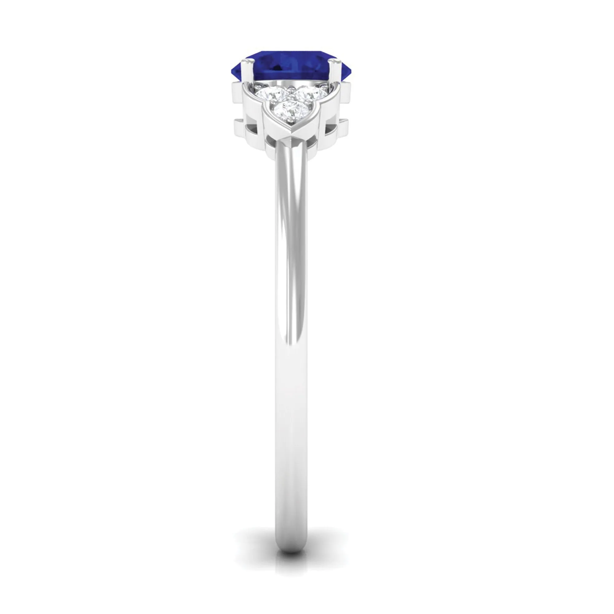 Blue Sapphire Engagement Ring with Diamond Trio