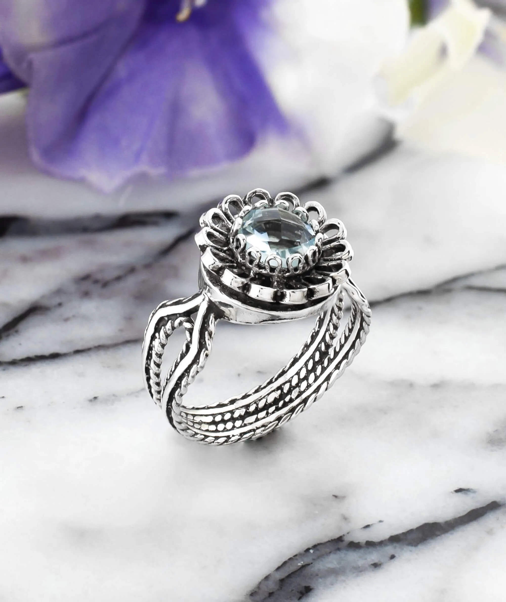 Blue Topaz Gemstone Sterling Silver Women Cocktail Ring