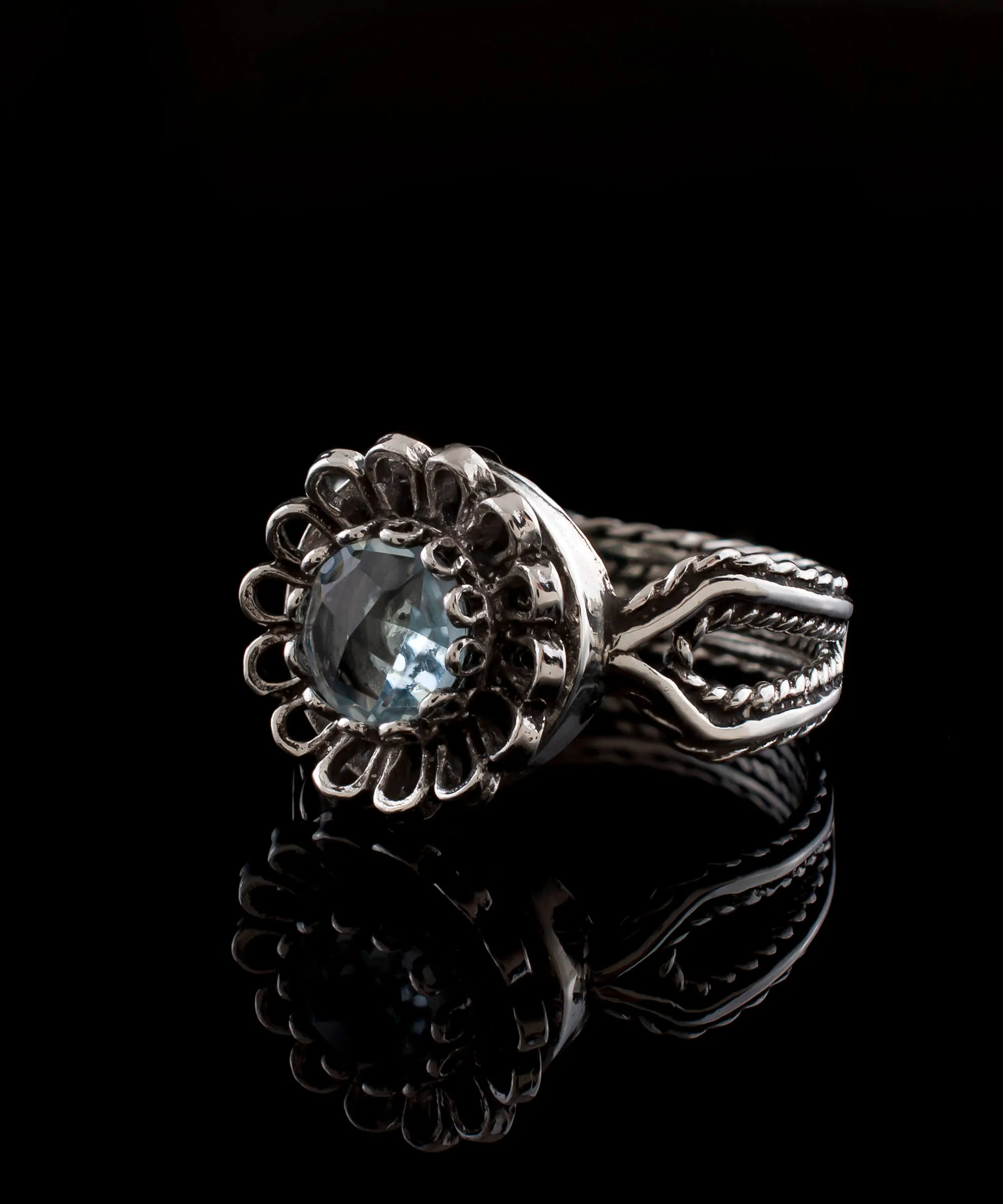 Blue Topaz Gemstone Sterling Silver Women Cocktail Ring