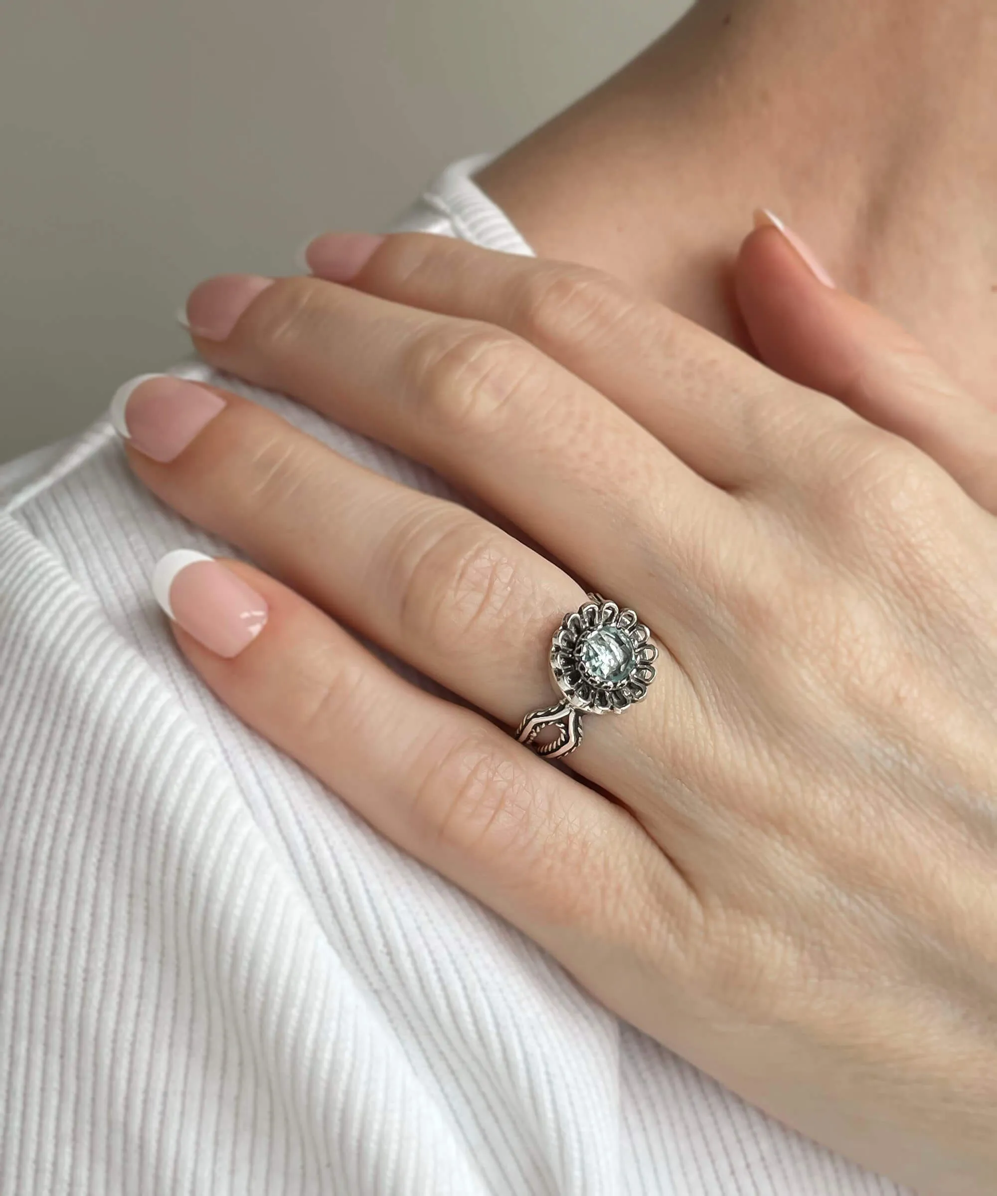 Blue Topaz Gemstone Sterling Silver Women Cocktail Ring