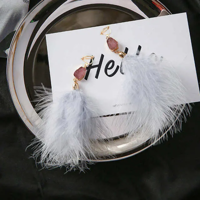 Bohemian Genuine Feather Clip on Earrings