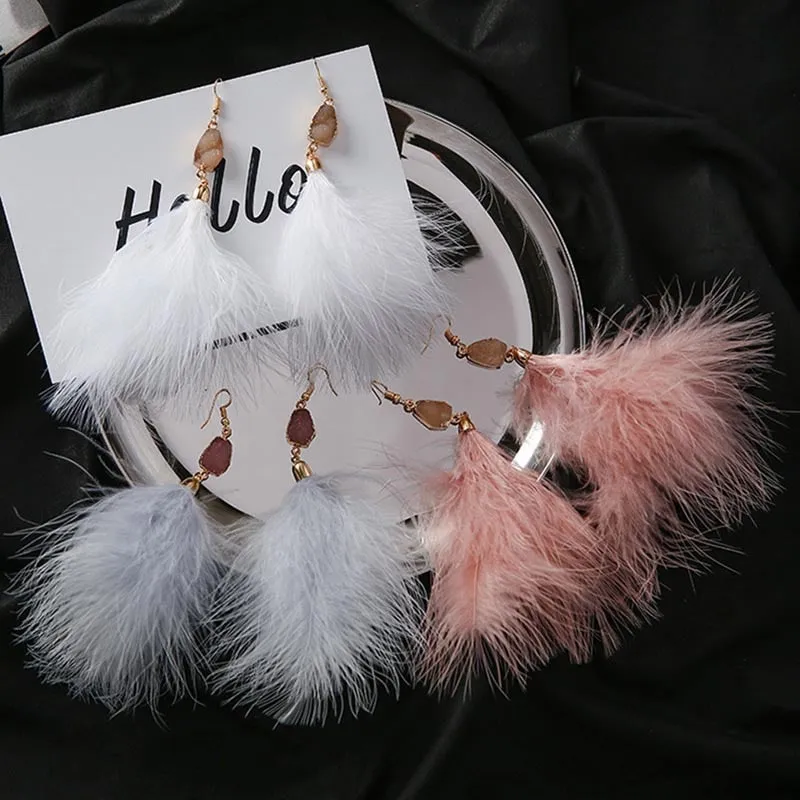Bohemian Genuine Feather Clip on Earrings