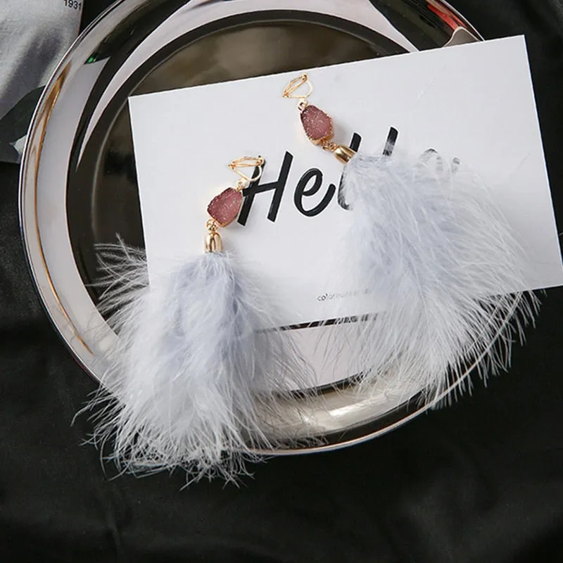 Bohemian Genuine Feather Clip on Earrings