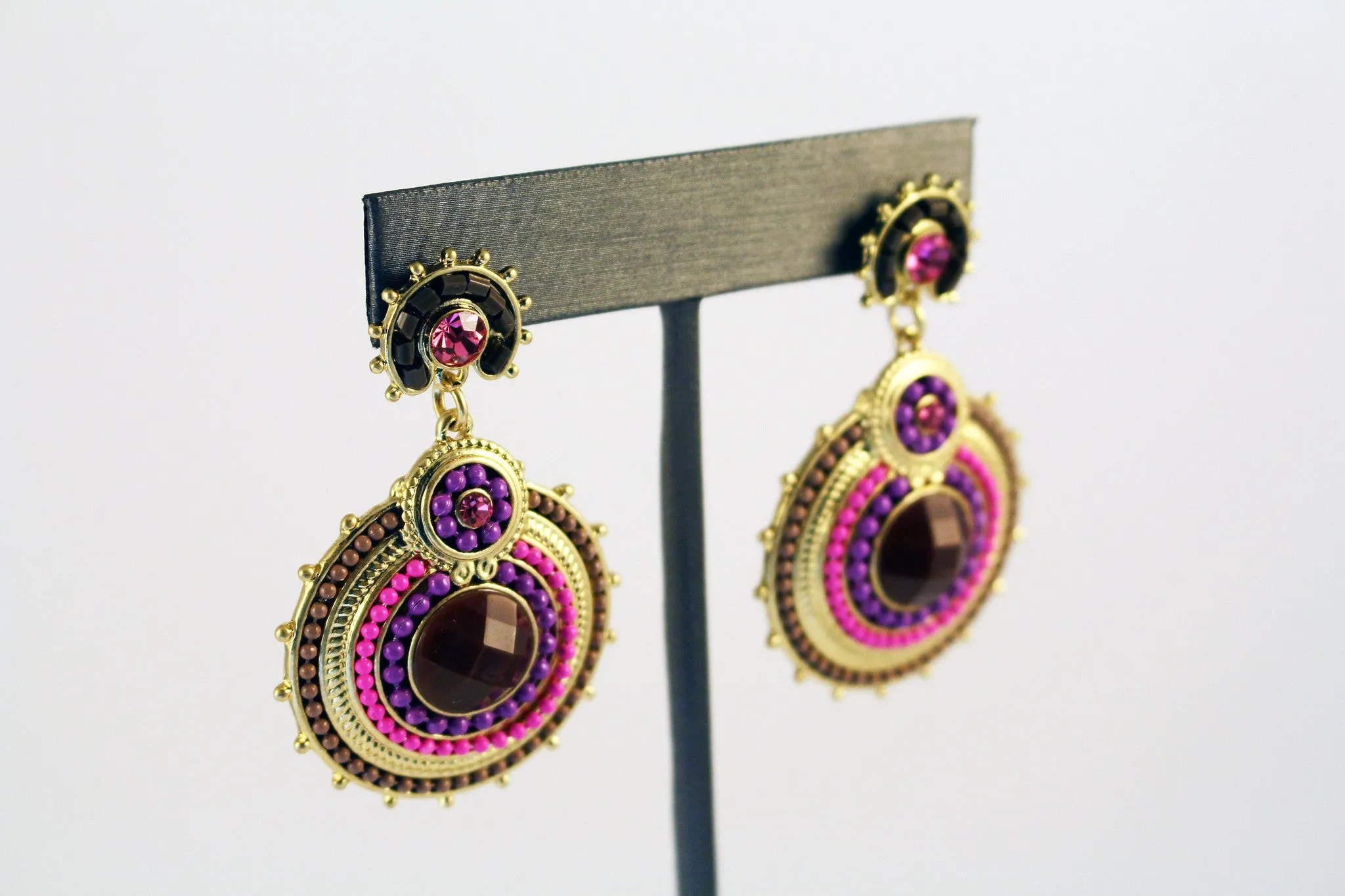 Bohemian, Purple and Pink Bold Earrings