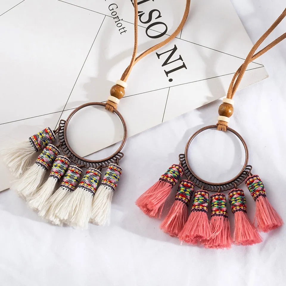 Bohemian Tassel Pendant Necklace OR  Bohemian Tassel Choker Necklace Earrings