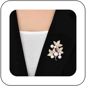 Boho Pearl Crystal Leaf Brooch Pin Gold Rhinestone Leaf Brooches Pin Luxurious Pearl Crystal Brooch Pin Sparkly Leaf Suit Brooch Pin Decorative Collar Safety Pins For Women Clothing Dress Suit