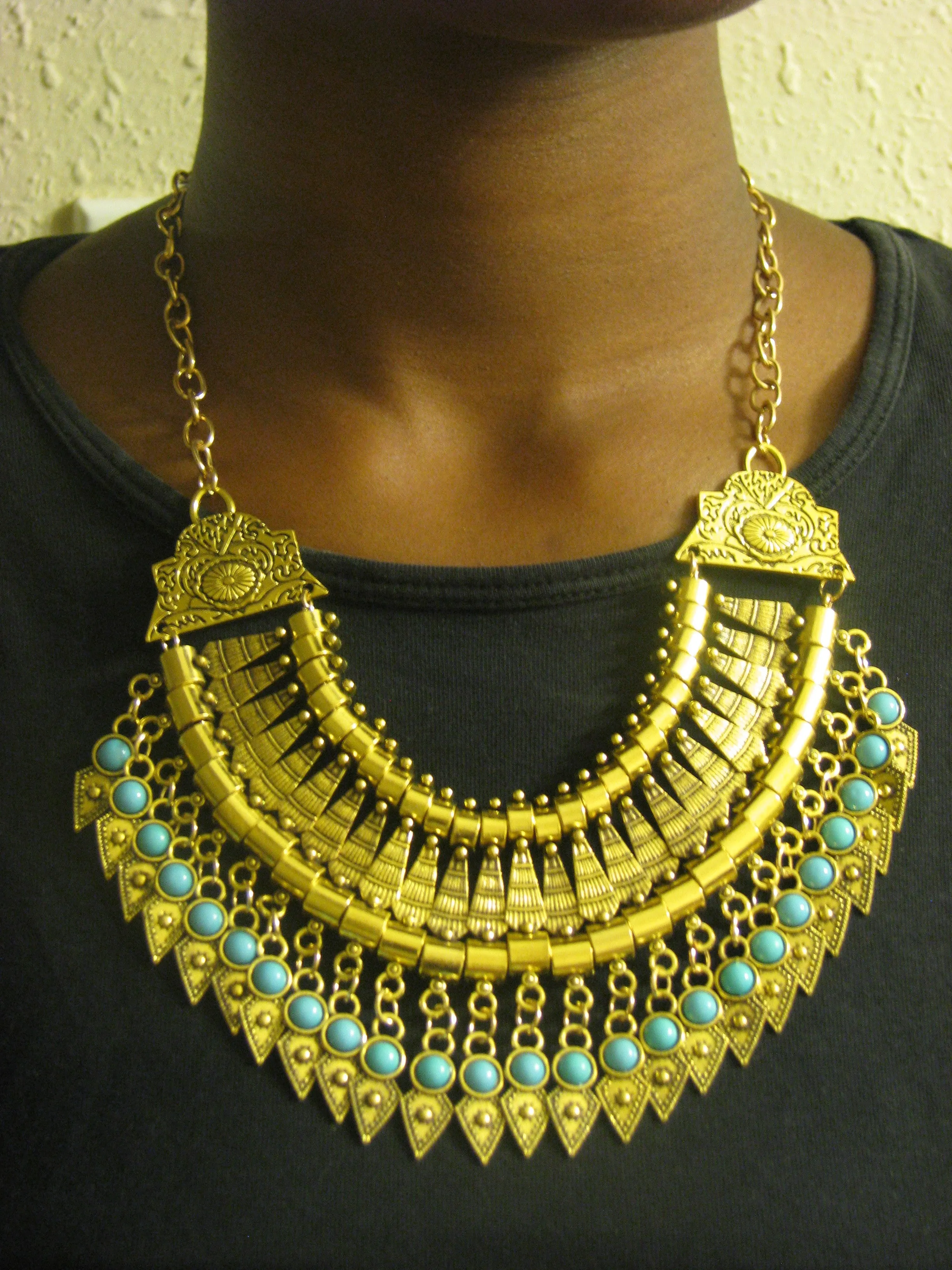 Bold Spike Gold Statement Turquoise Gypsy Choker Necklace