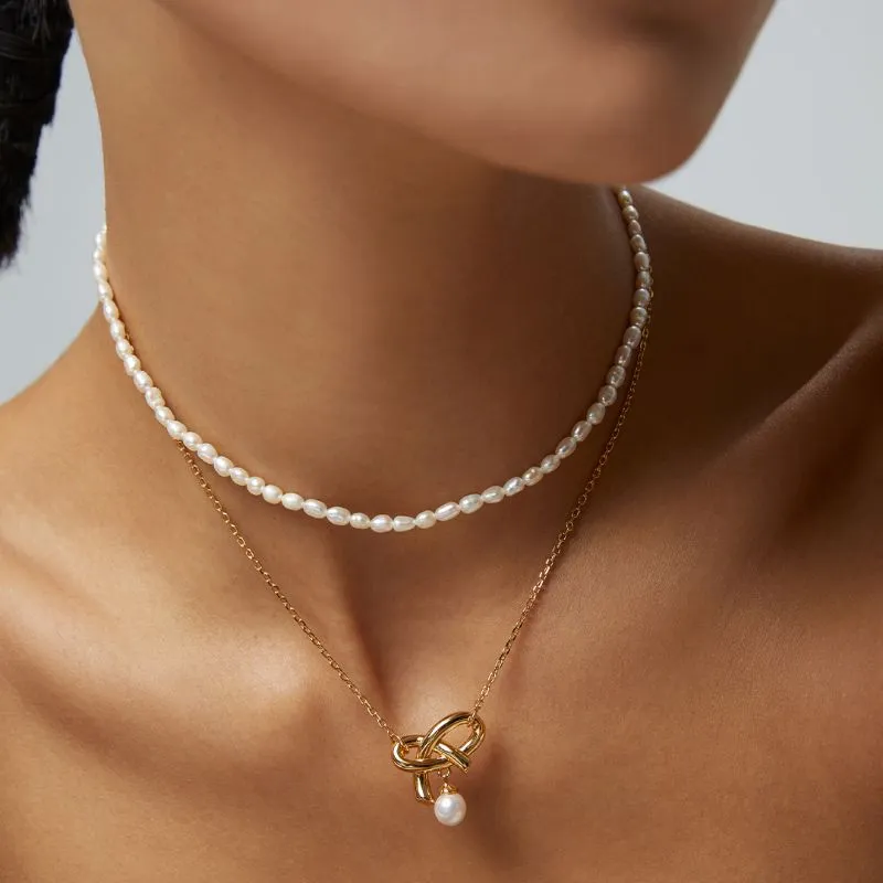 Bow Single Pearl Necklace Gold Plated