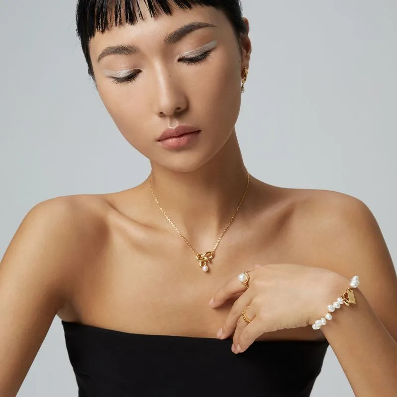 Bow Single Pearl Necklace Gold Plated