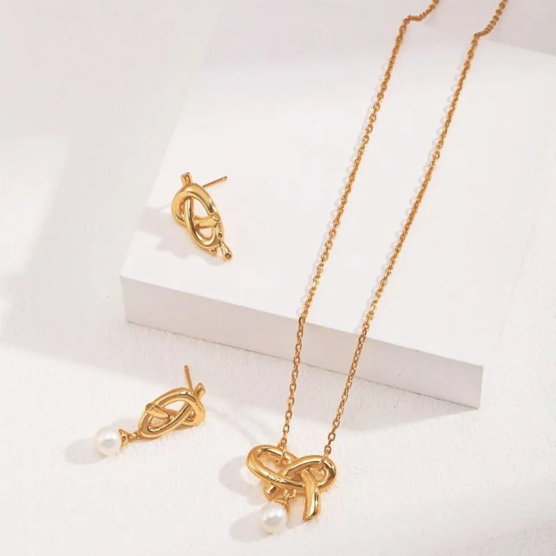 Bow Single Pearl Necklace Gold Plated