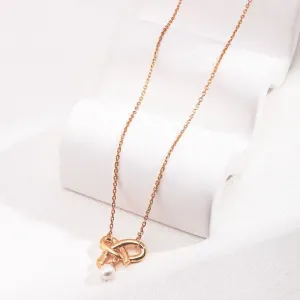 Bow Single Pearl Necklace Gold Plated