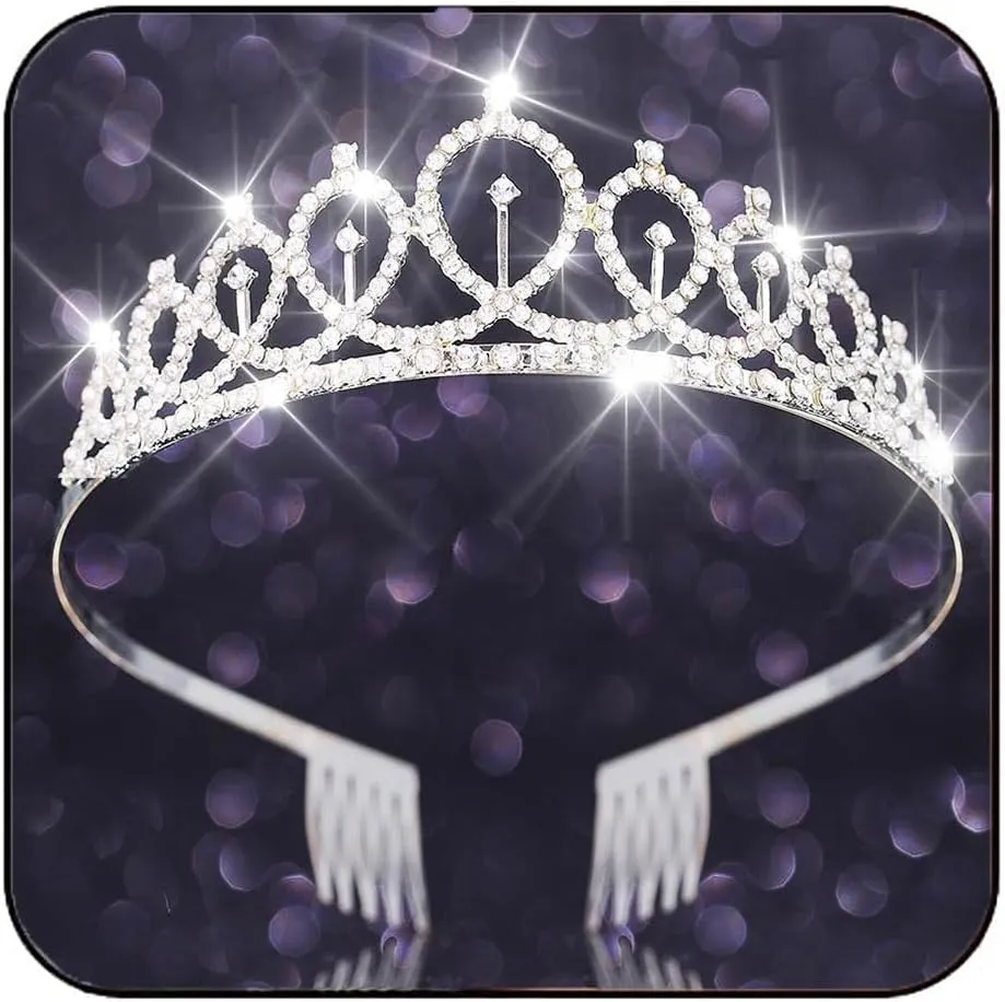 Brishow Birthday Tiara Silver Rhinestone Crown Princess Tiaras Crown Bridal Hair Accessories for Women