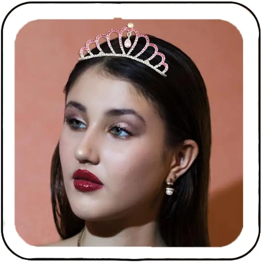 Brishow Princess Rhinestone Tiara Comb Pink Crystal Headband Birthday Headpiece for Women