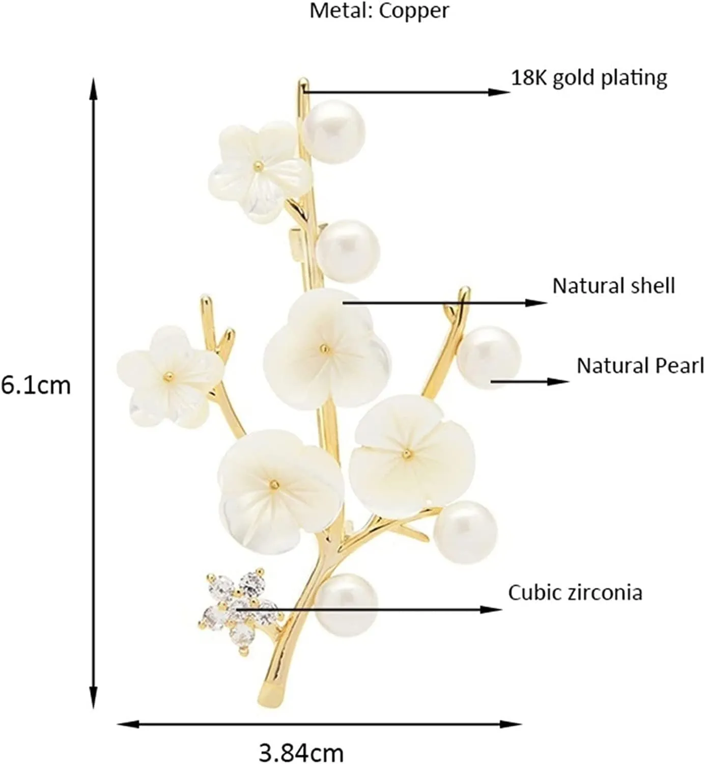 Brooch Ladies Fashion Accessories Ladies Elegant Natural Shell Pearl Flower Brooch Brooch Plum Shape Party Banquet Brooch Brooch (Color : Silver)