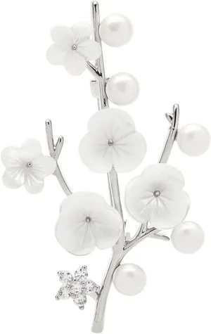 Brooch Ladies Fashion Accessories Ladies Elegant Natural Shell Pearl Flower Brooch Brooch Plum Shape Party Banquet Brooch Brooch (Color : Silver)