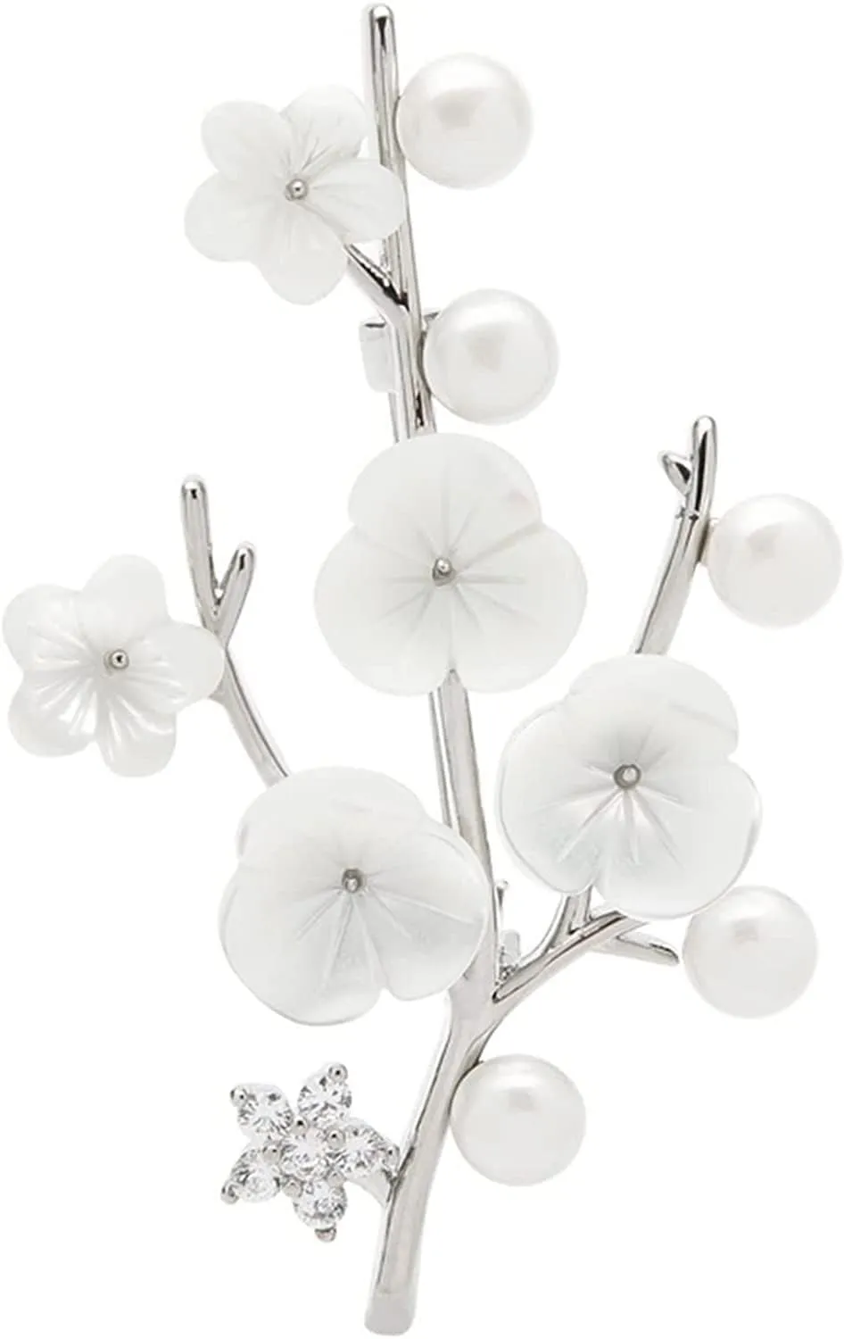Brooch Ladies Fashion Accessories Ladies Elegant Natural Shell Pearl Flower Brooch Brooch Plum Shape Party Banquet Brooch Brooch (Color : Silver)