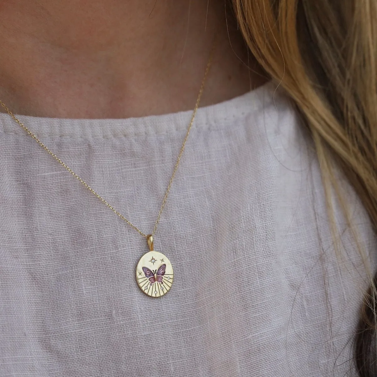 Butterfly Coin Pendant Necklace