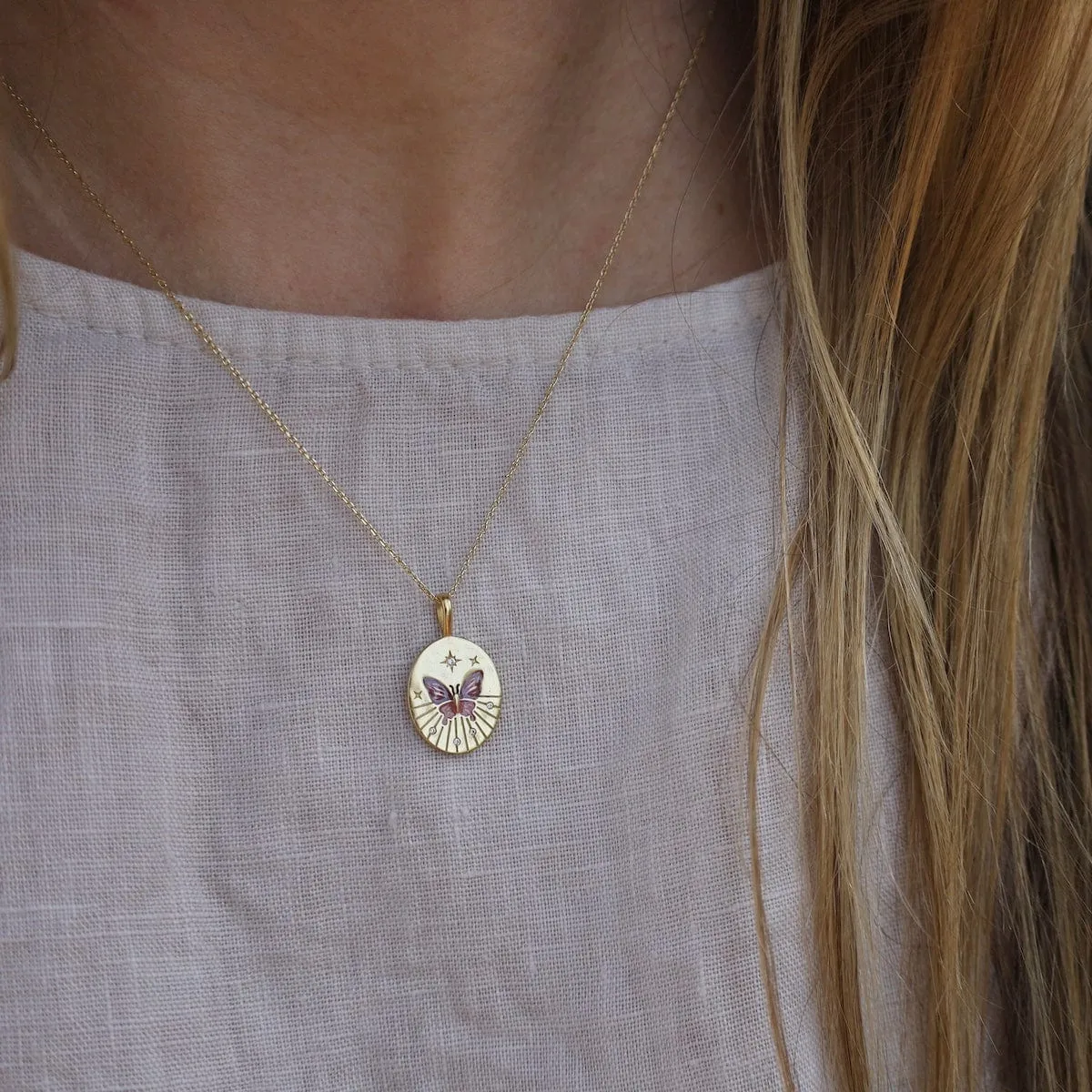 Butterfly Coin Pendant Necklace