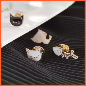 Cartoon Animal Brooches | Cool Kitten Collar Lapel Pin Bag Metal Badges